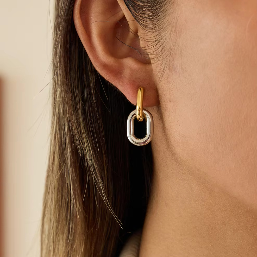 NEW GYPSY DOUBLE CIRCLE MIRROR MIXED EARRINGS Winter INS 18k Gold Plated Hypoallergenic Stainless Steel Lady Jewelry
