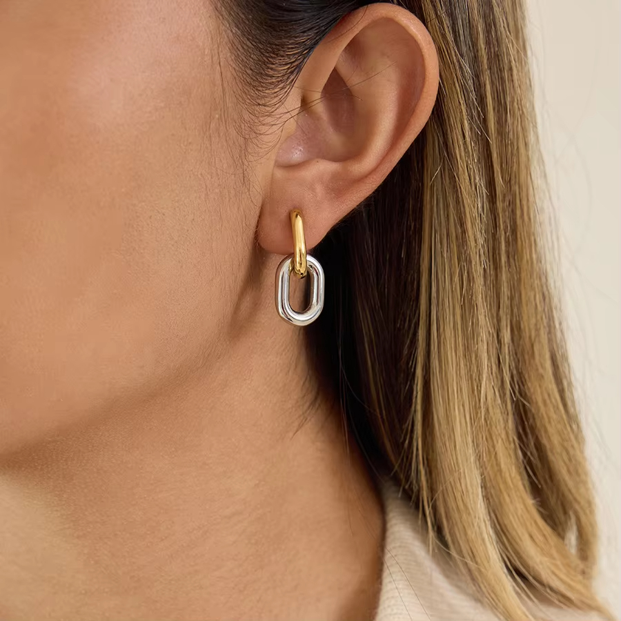 NEW GYPSY DOUBLE CIRCLE MIRROR MIXED EARRINGS Winter INS 18k Gold Plated Hypoallergenic Stainless Steel Lady Jewelry