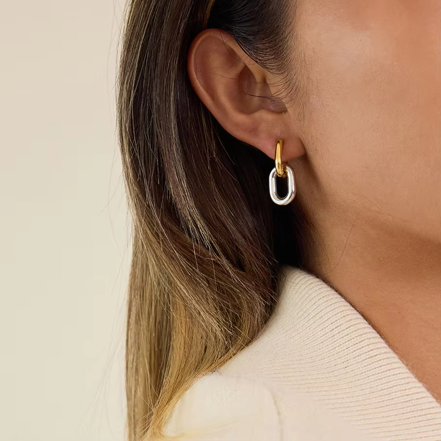 NEW GYPSY DOUBLE CIRCLE MIRROR MIXED EARRINGS Winter INS 18k Gold Plated Hypoallergenic Stainless Steel Lady Jewelry