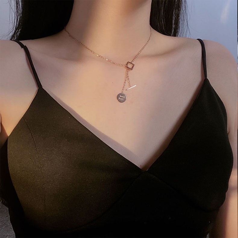 Geometric “Good Luck” Pendant Necklace – Titanium Steel Chain