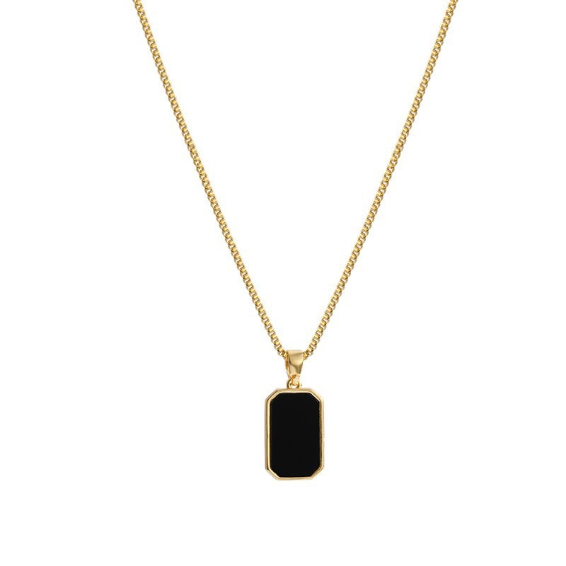 Black Rectangle Pendant Necklace – Gold Plated Minimalist Geometric Jewelry for Women and Men