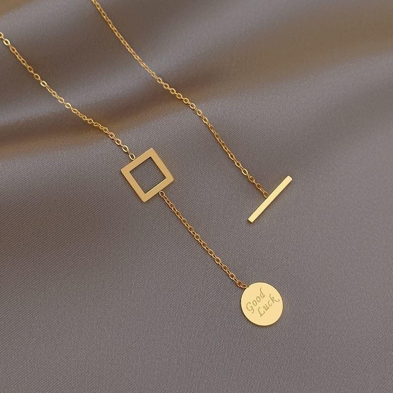 Geometric “Good Luck” Pendant Necklace – Titanium Steel Chain