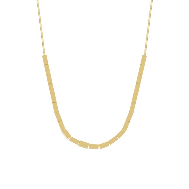 Geometric Square Bead Titanium Steel Necklace – Modern Minimalist Chain for Women