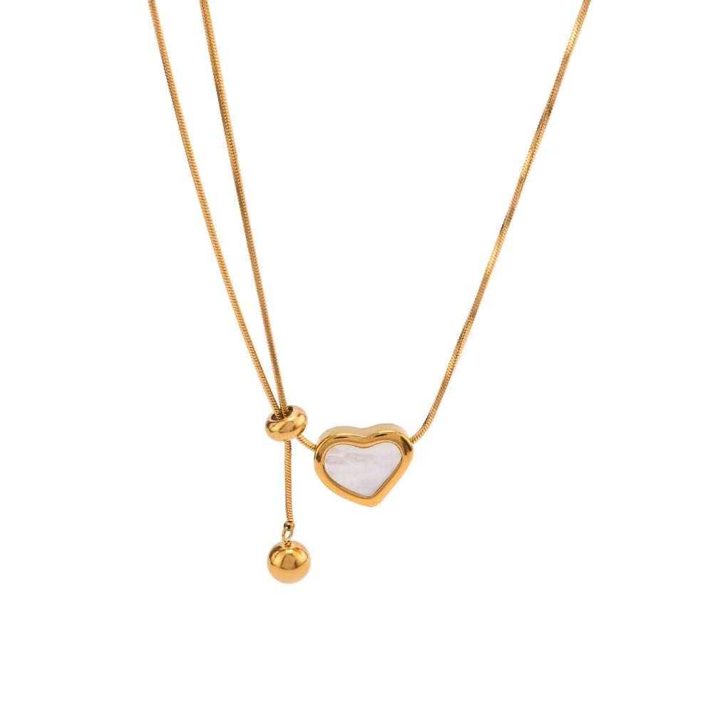 Adjustable Gold Heart Pendant Necklace – White Enamel Sliding Chain