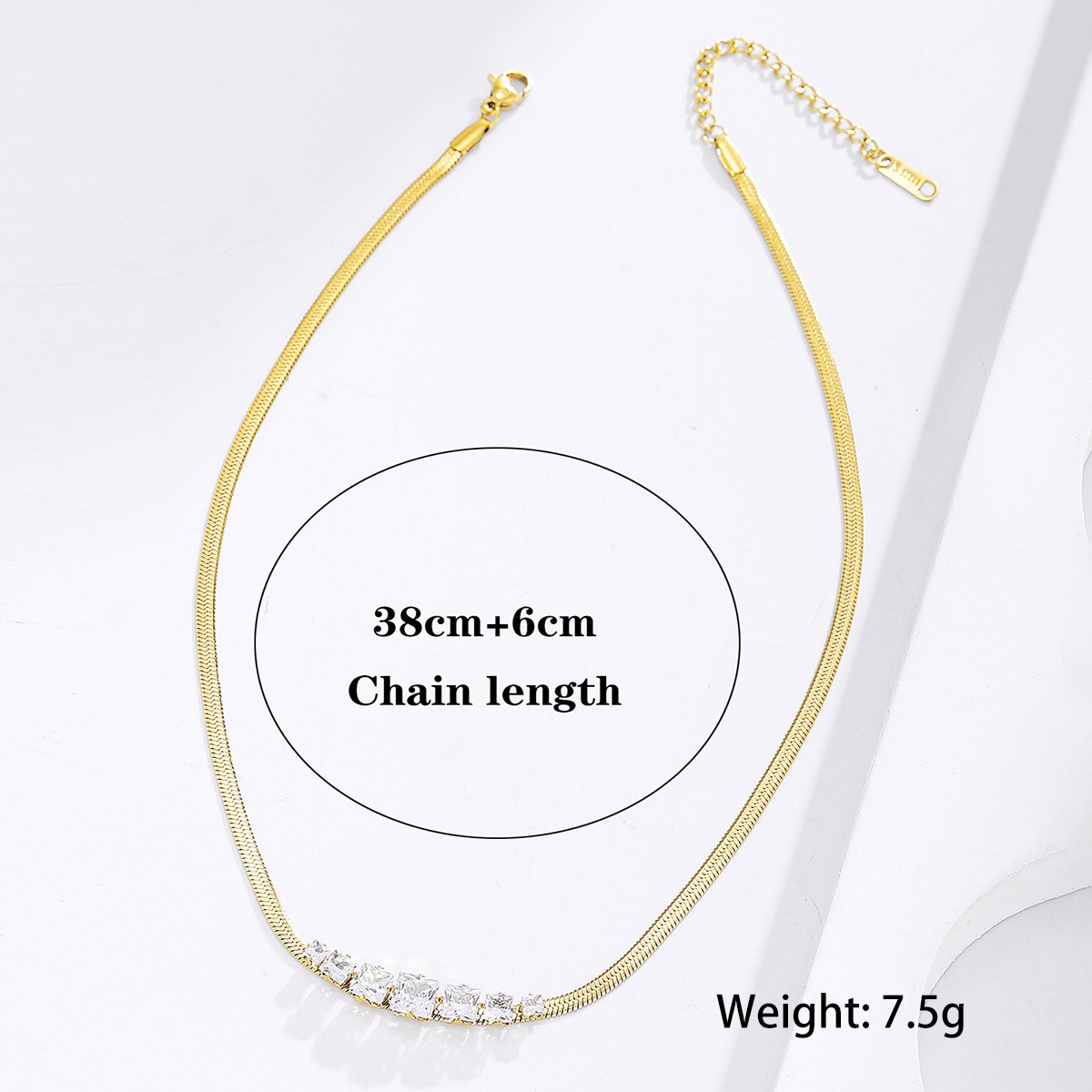Gold-Plated Snake Chain Necklace with Square-Cut Zirconia Crystals