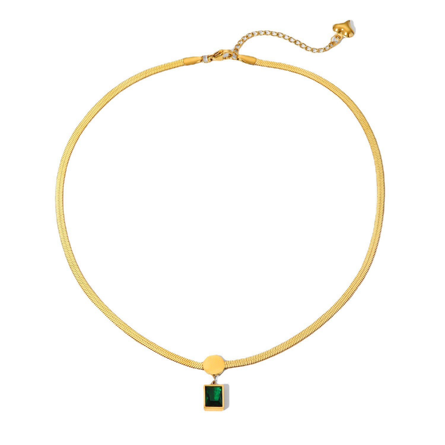 Emerald Green Rectangle Pendant Necklace – Gold Flat Chain Minimalist Jewelry for Women