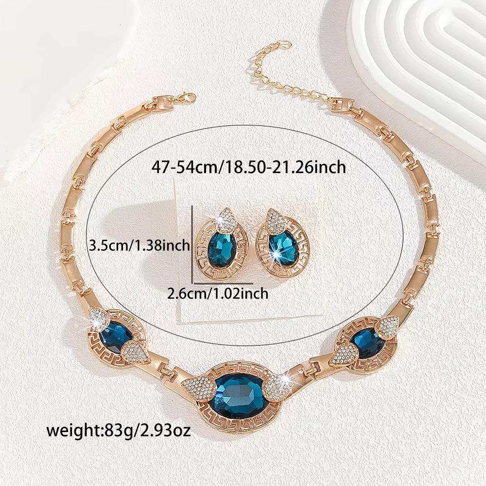 Necklace Earring Bracelet Set Engagement Jewelry Wedding Accessories Bride Rhinestone Gold Plated Necklace Jewelry