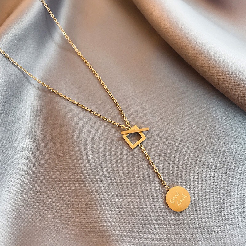 Geometric “Good Luck” Pendant Necklace – Titanium Steel Chain