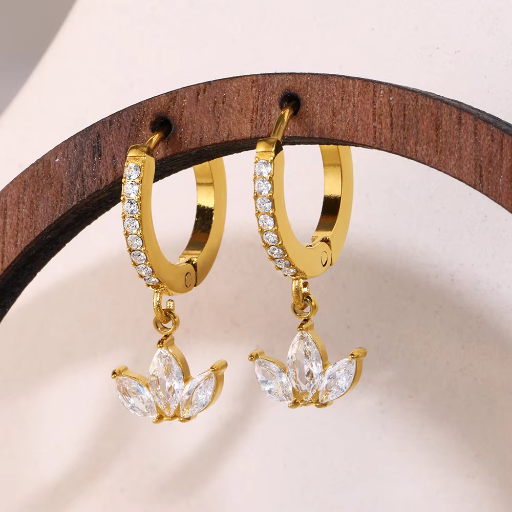 New Arrival 18K Gold Plated Stainless Steel Drop Earrings for Women Trendy Fashion Geometric Zircon Dangle Jewelry Sets