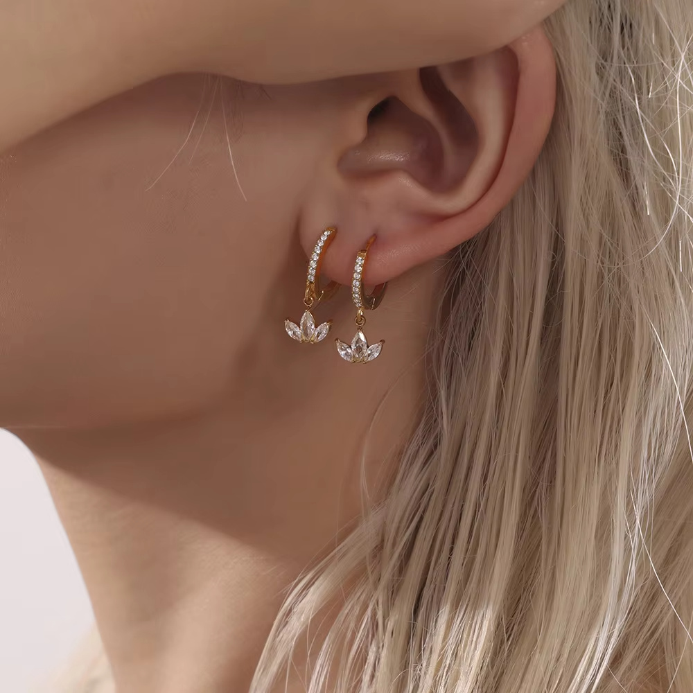 New Arrival 18K Gold Plated Stainless Steel Drop Earrings for Women Trendy Fashion Geometric Zircon Dangle Jewelry Sets