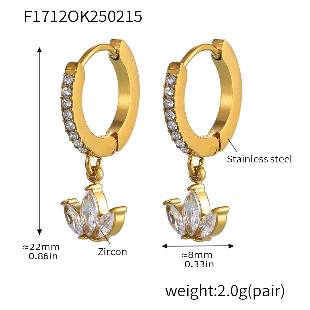 New Arrival 18K Gold Plated Stainless Steel Drop Earrings for Women Trendy Fashion Geometric Zircon Dangle Jewelry Sets