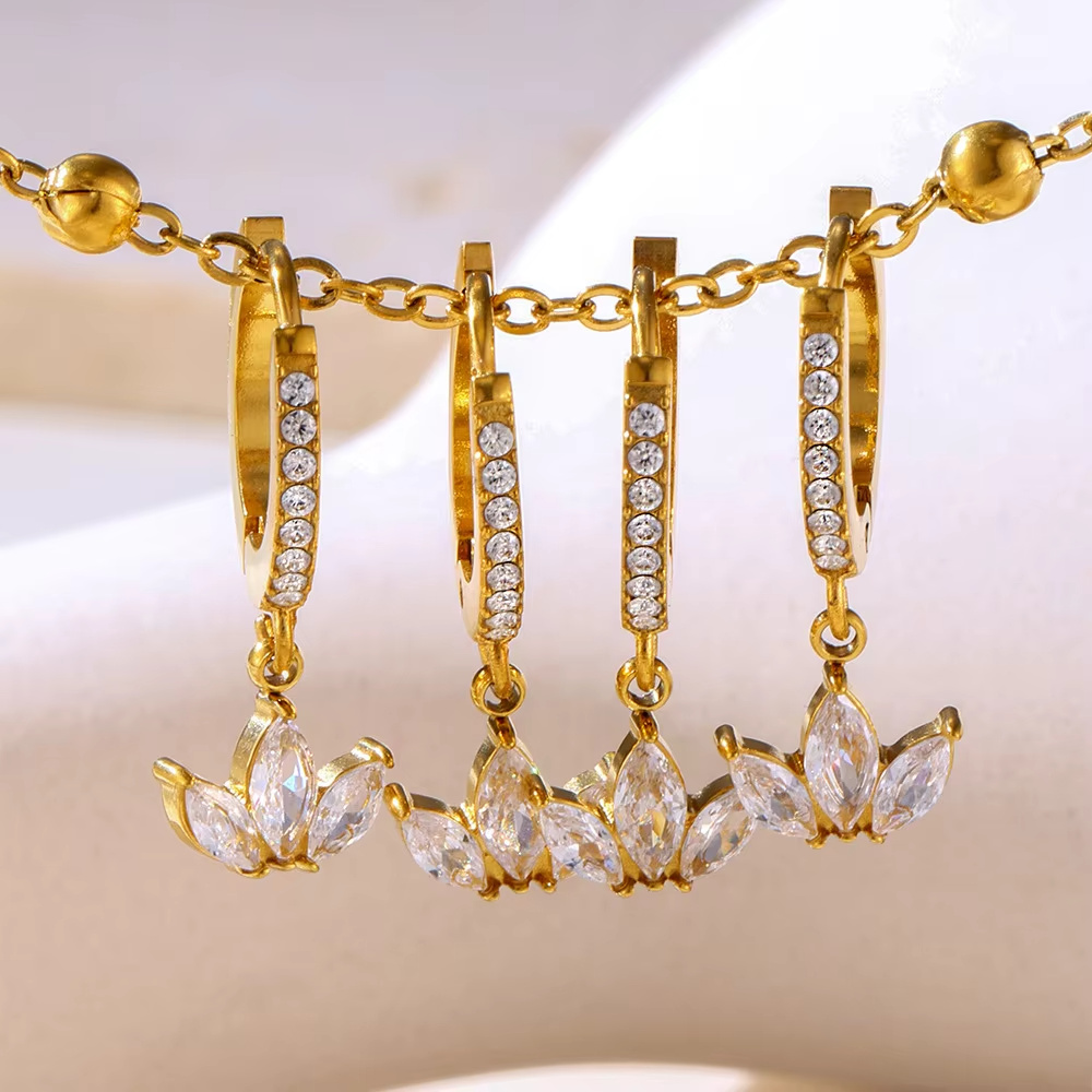 New Arrival 18K Gold Plated Stainless Steel Drop Earrings for Women Trendy Fashion Geometric Zircon Dangle Jewelry Sets