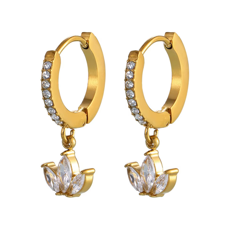 New Arrival 18K Gold Plated Stainless Steel Drop Earrings for Women Trendy Fashion Geometric Zircon Dangle Jewelry Sets