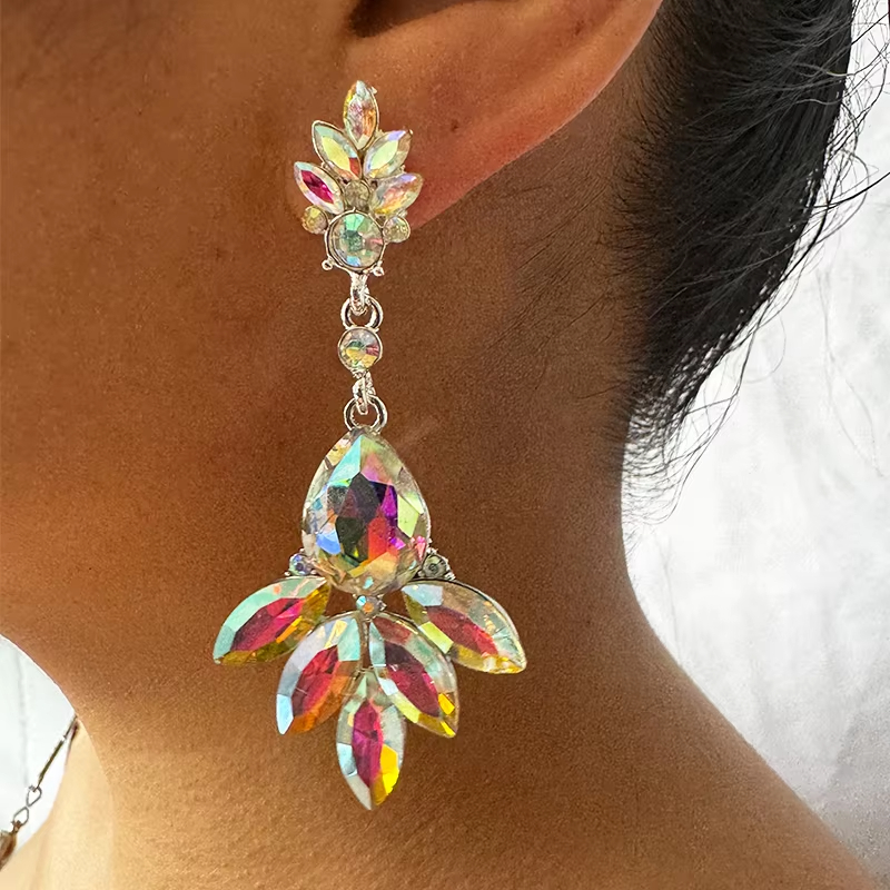 New Arrival Fashion Jewelry Big Women Luxury Bridal Crystal AB Diamond Earring Women Silver Diamond Drop Earrings