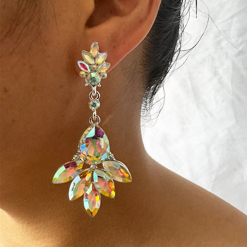 New Arrival Fashion Jewelry Big Women Luxury Bridal Crystal AB Diamond Earring Women Silver Diamond Drop Earrings