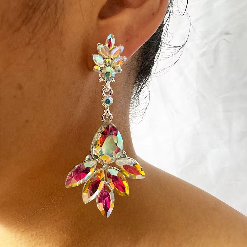 New Arrival Fashion Jewelry Big Women Luxury Bridal Crystal AB Diamond Earring Women Silver Diamond Drop Earrings