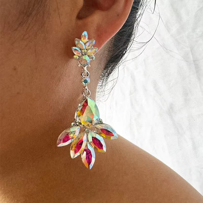 New Arrival Fashion Jewelry Big Women Luxury Bridal Crystal AB Diamond Earring Women Silver Diamond Drop Earrings