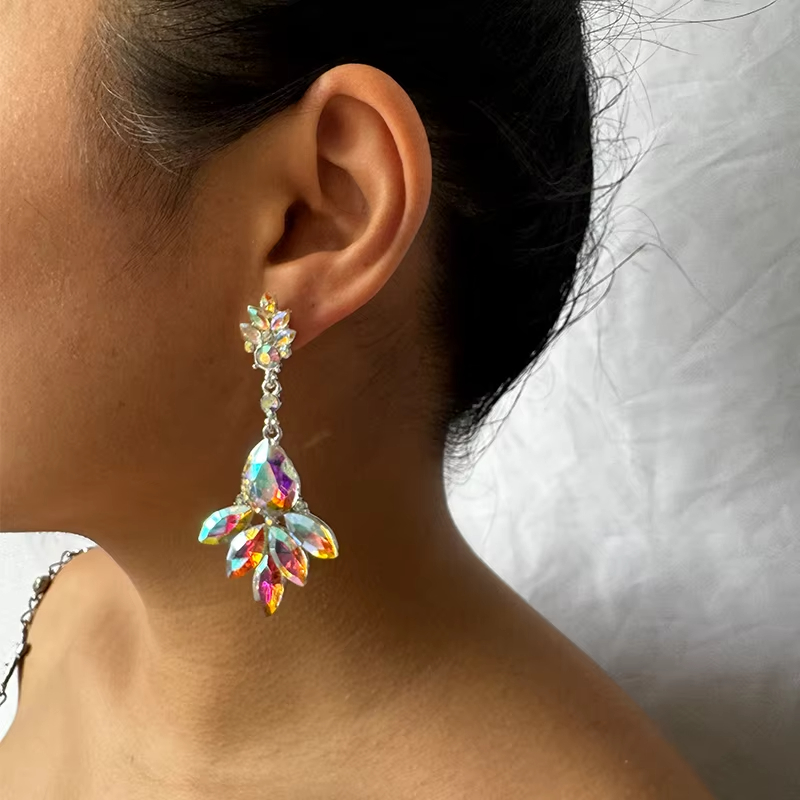 New Arrival Fashion Jewelry Big Women Luxury Bridal Crystal AB Diamond Earring Women Silver Diamond Drop Earrings