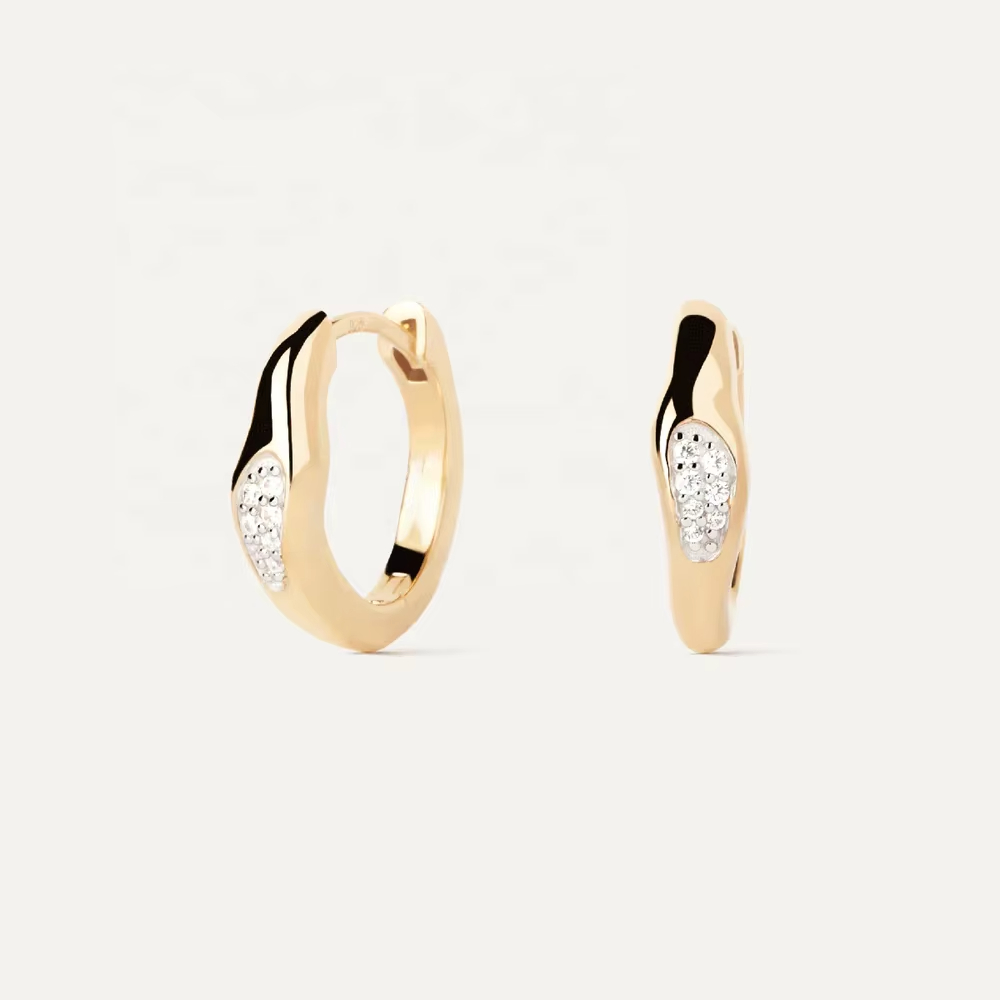 New Arrival Jewellery for women Custom Pave Zirconia Geometric Huggie Hoop Earring