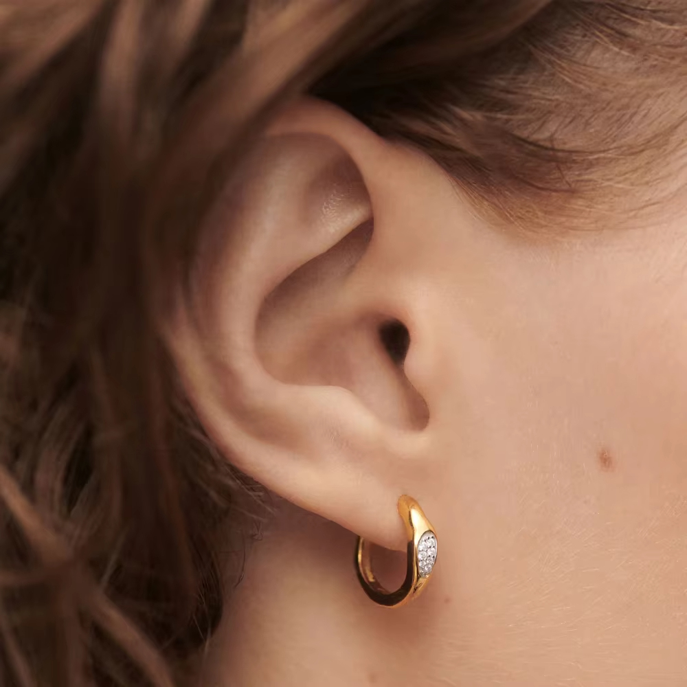 New Arrival Jewellery for women Custom Pave Zirconia Geometric Huggie Hoop Earring