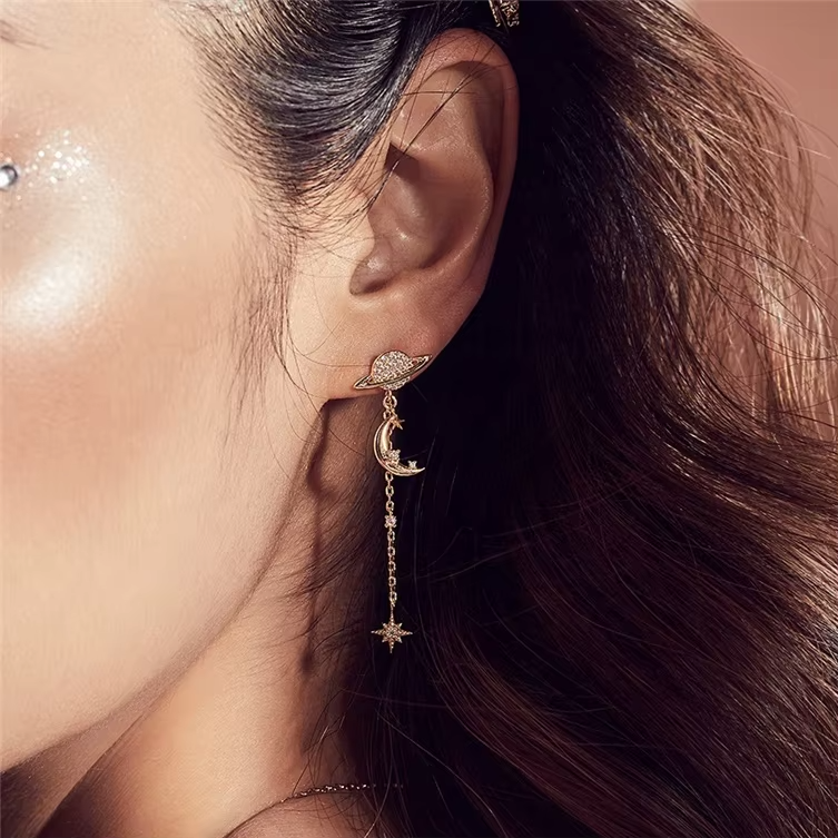 New Arrivals 925 Silver Drops Stars Crystal Moon Pendants Earing Sets