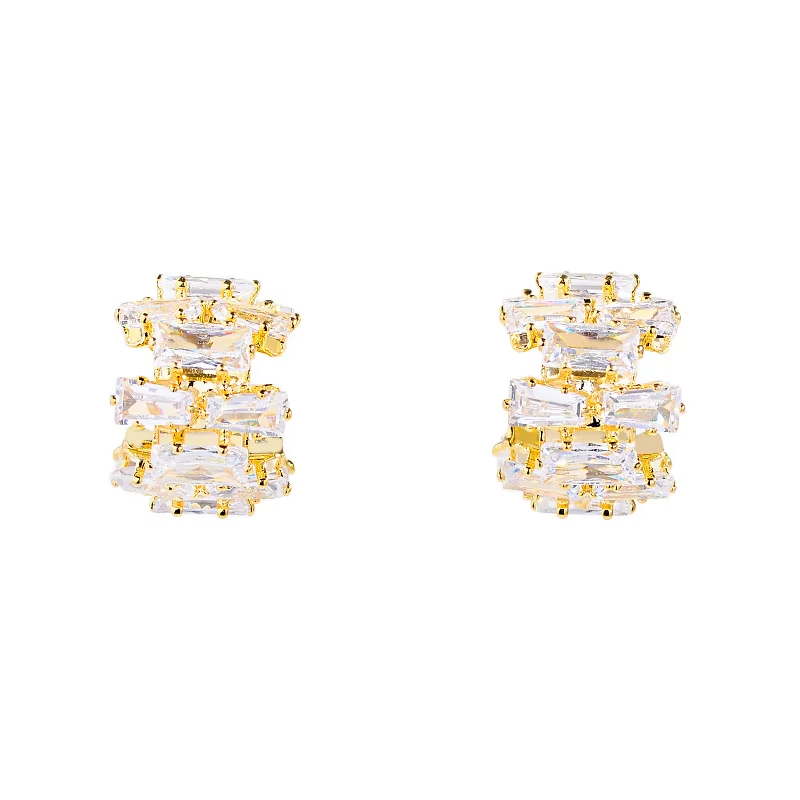 New C-Shaped Earrings Niche Design Fashionable and Luxurious Zircon Stud Earrings Versatile High-End Jewelry