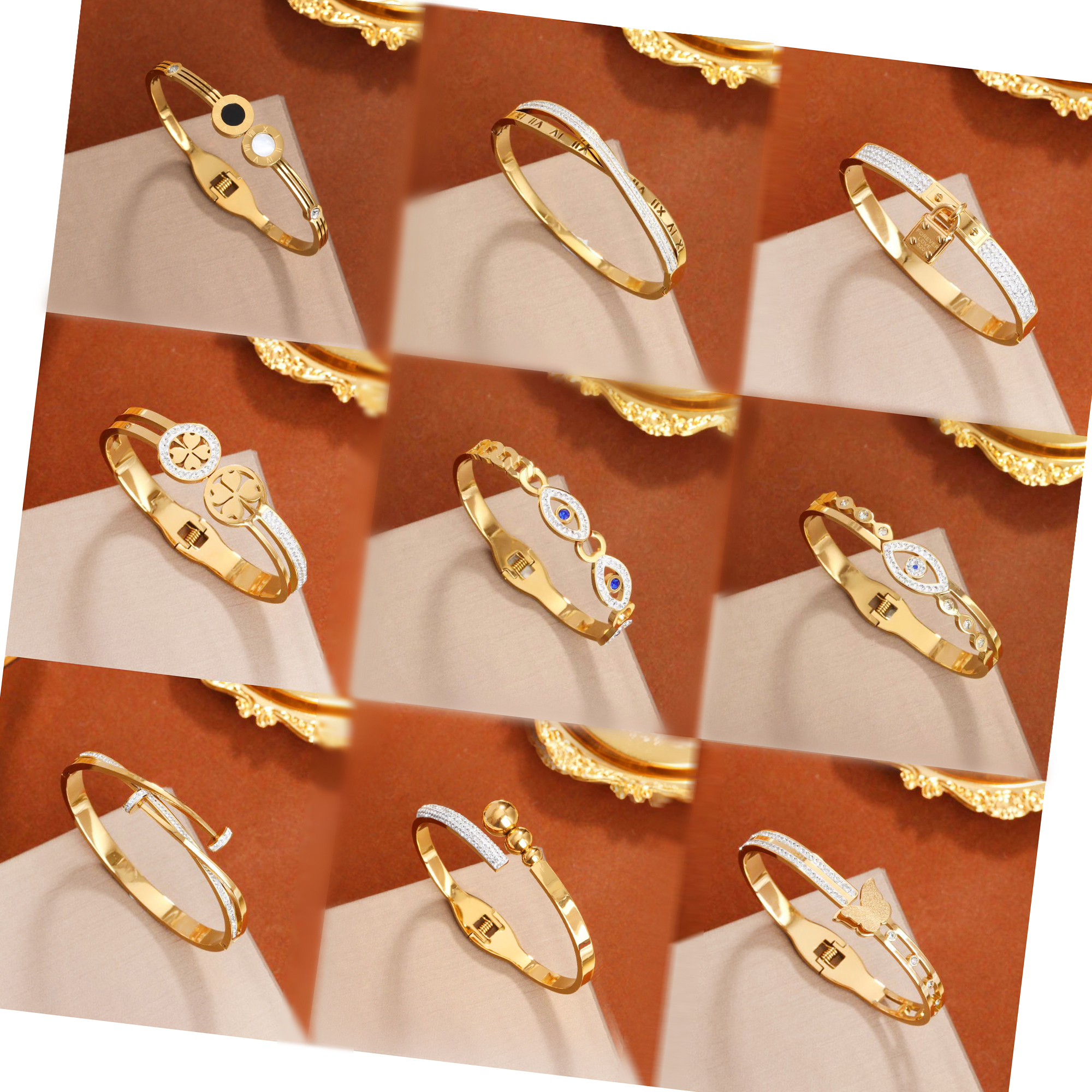 New Design Fashion Jewelry Bracelets Gold Waterproof Stainless Steel 18K Gold Plated Women Bangle Bracelet