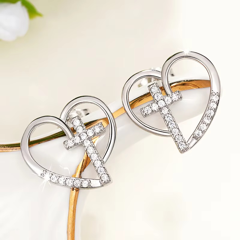 New Earrings for Women with Irregular Heart-shaped Design, Cross Shaped Jewelry, Fashionable and Luxurious Style Earrings