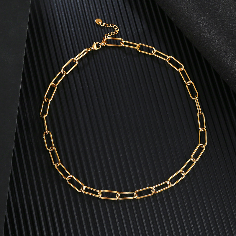 New Fashion Minimalist 18K Gold Plated Silver Black Stainless Steel Link Chain Necklace for Women Trendy Jewelry