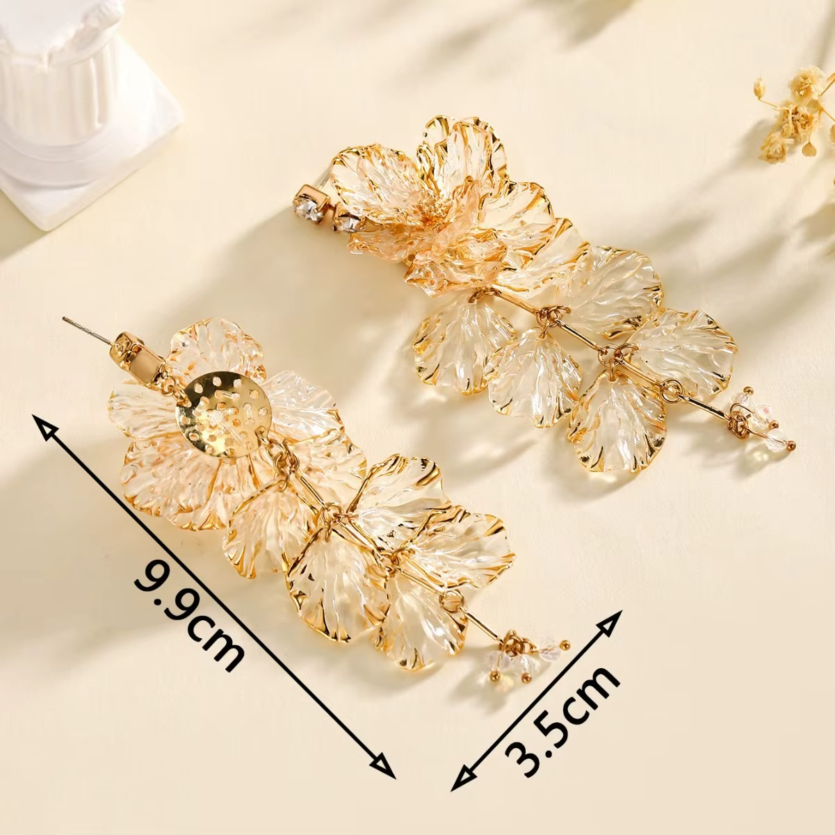 New Fashionable High-end Gold Flower Tassel Earrings Niche Trendy Women's Earrings