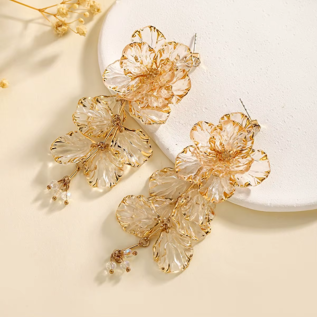 New Fashionable High-end Gold Flower Tassel Earrings Niche Trendy Women's Earrings