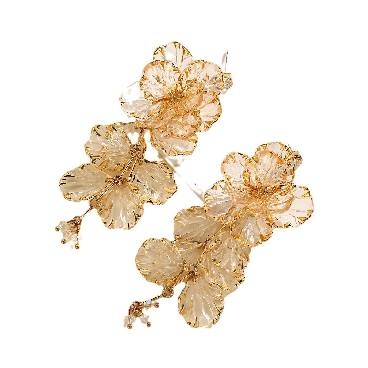 New Fashionable High-end Gold Flower Tassel Earrings Niche Trendy Women's Earrings