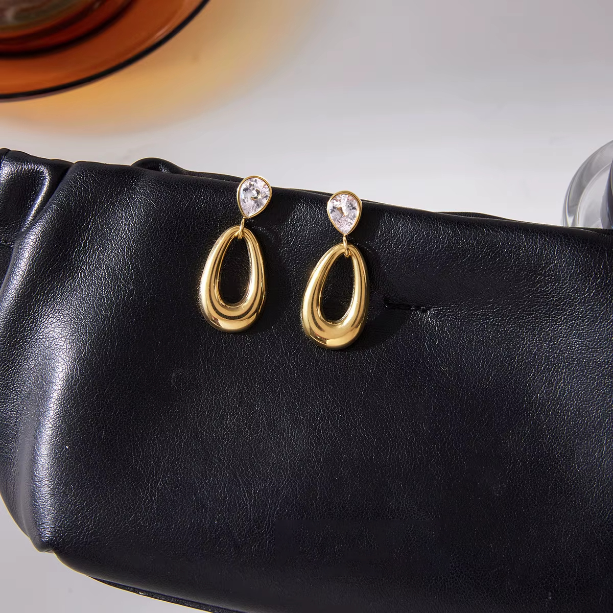 New Fashionable Wear Zircon Earrings Light Luxury High-end Earrings Water Drop Dangle 18k Stainless Steel Jewelry for Women