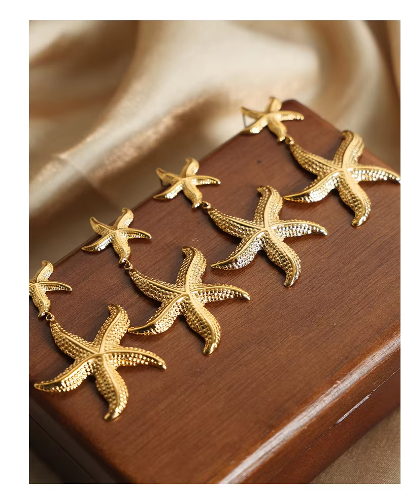 New Fashionable and Versatile Vacation Style Starfish Stainless Steel Gold-plated Geometric Earrings High-end Earrings Wholesale
