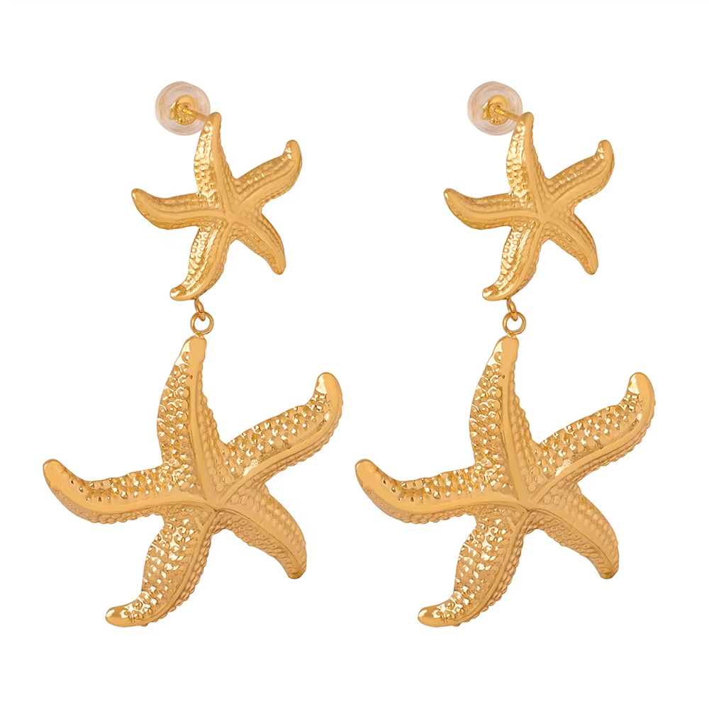New Fashionable and Versatile Vacation Style Starfish Stainless Steel Gold-plated Geometric Earrings High-end Earrings Wholesale