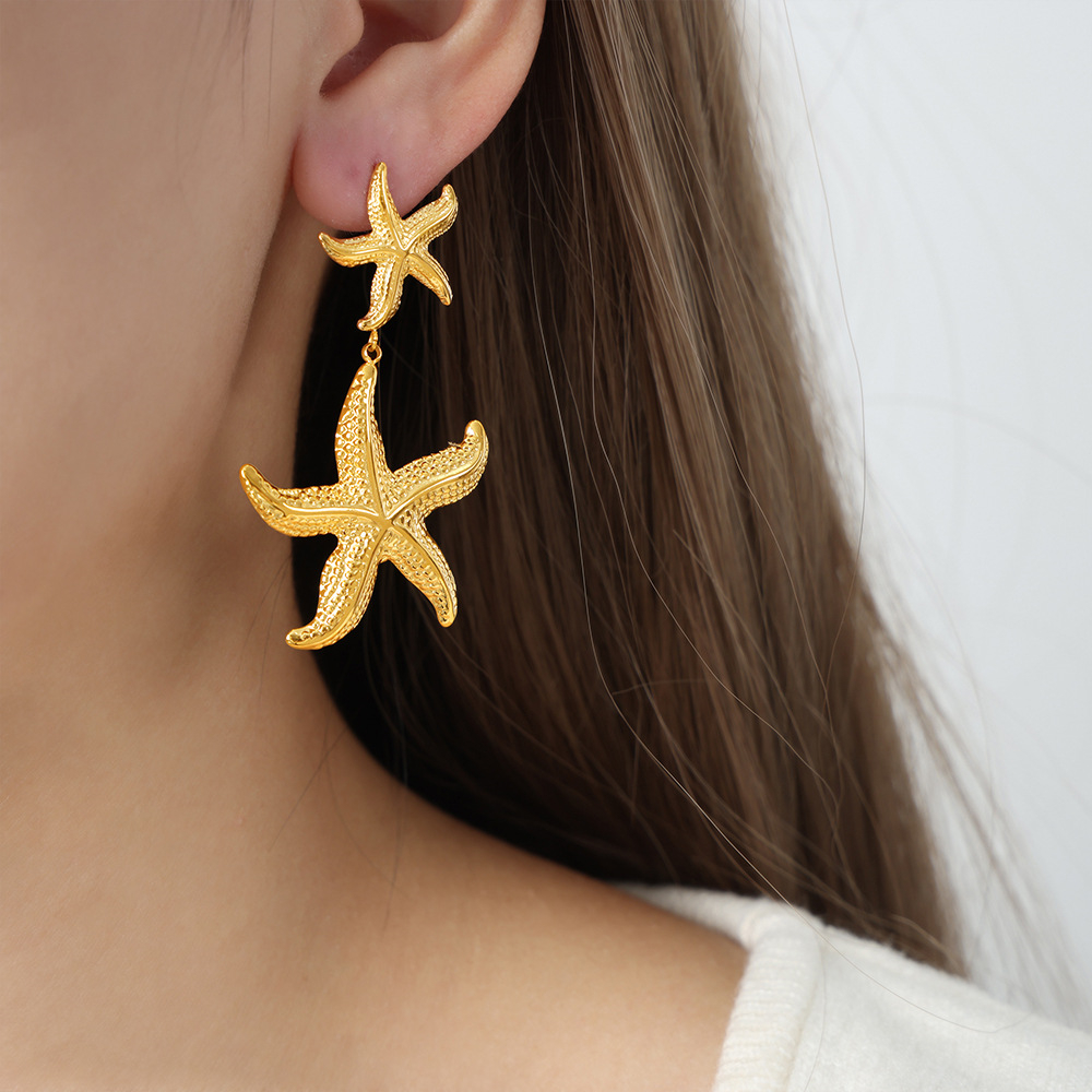 New Fashionable and Versatile Vacation Style Starfish Stainless Steel Gold-plated Geometric Earrings High-end Earrings Wholesale