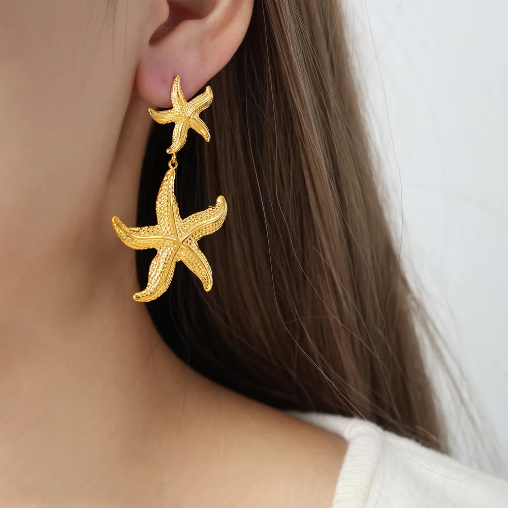 New Fashionable and Versatile Vacation Style Starfish Stainless Steel Gold-plated Geometric Earrings High-end Earrings Wholesale