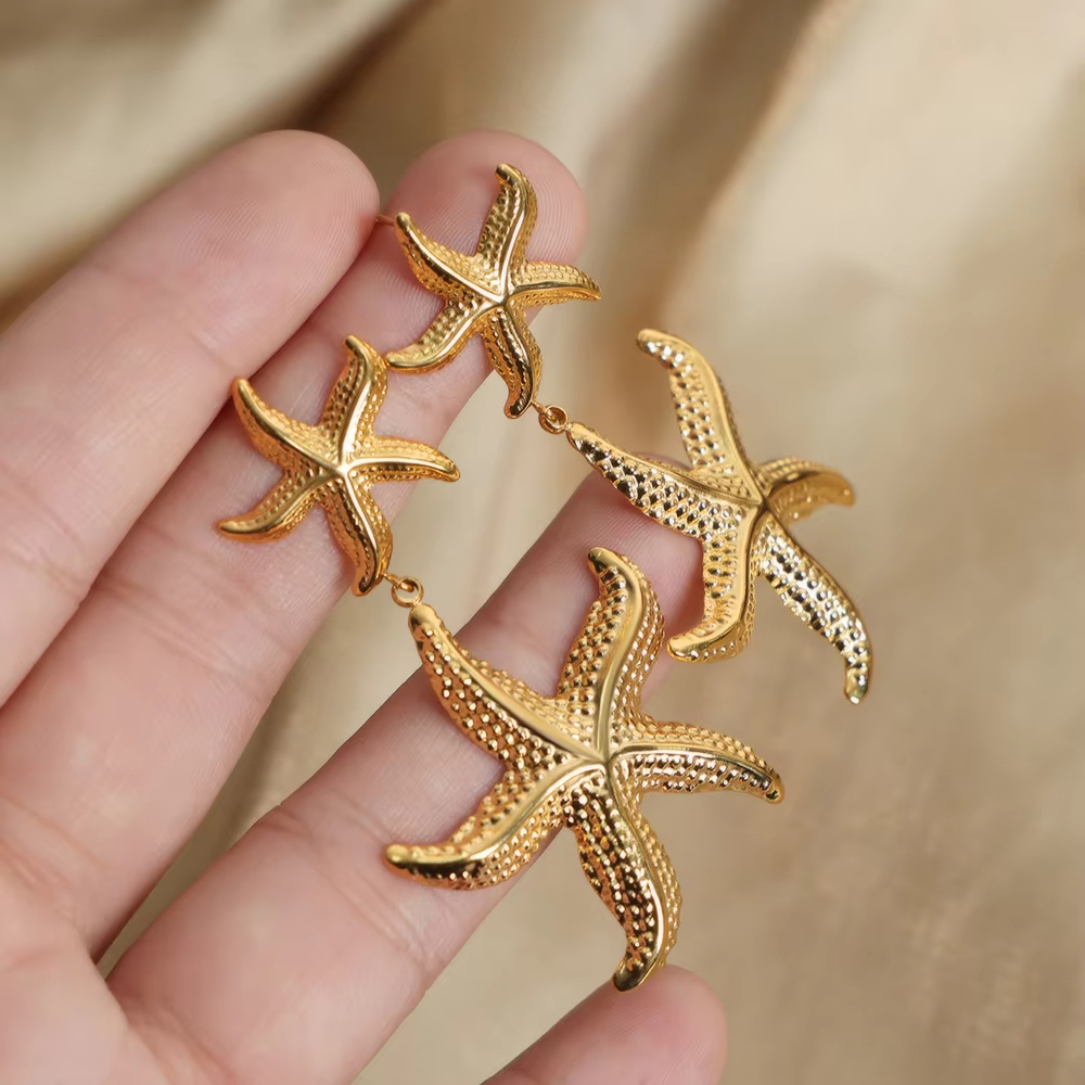 New Fashionable and Versatile Vacation Style Starfish Stainless Steel Gold-plated Geometric Earrings High-end Earrings Wholesale