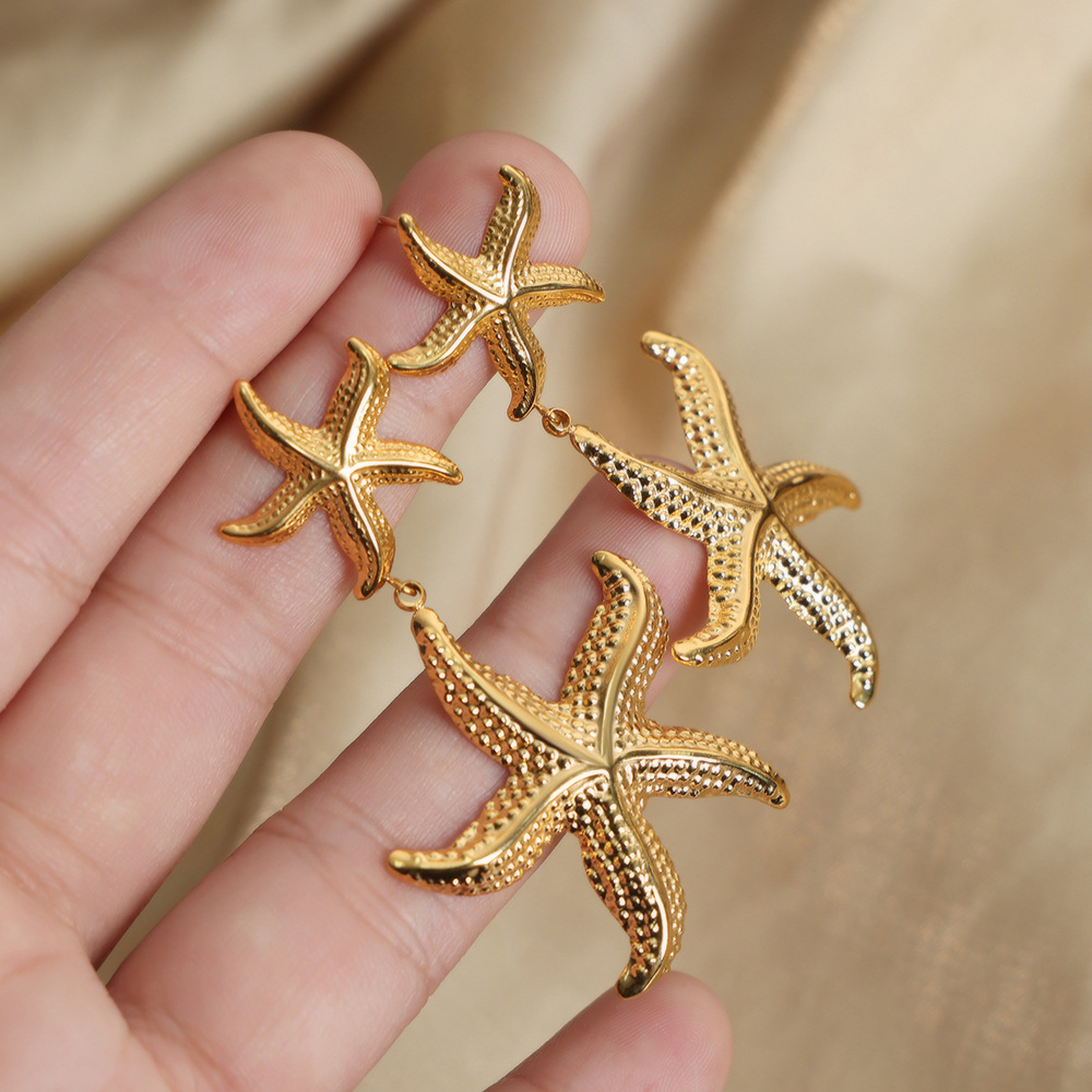 New Fashionable and Versatile Vacation Style Starfish Stainless Steel Gold-plated Geometric Earrings High-end Earrings Wholesale