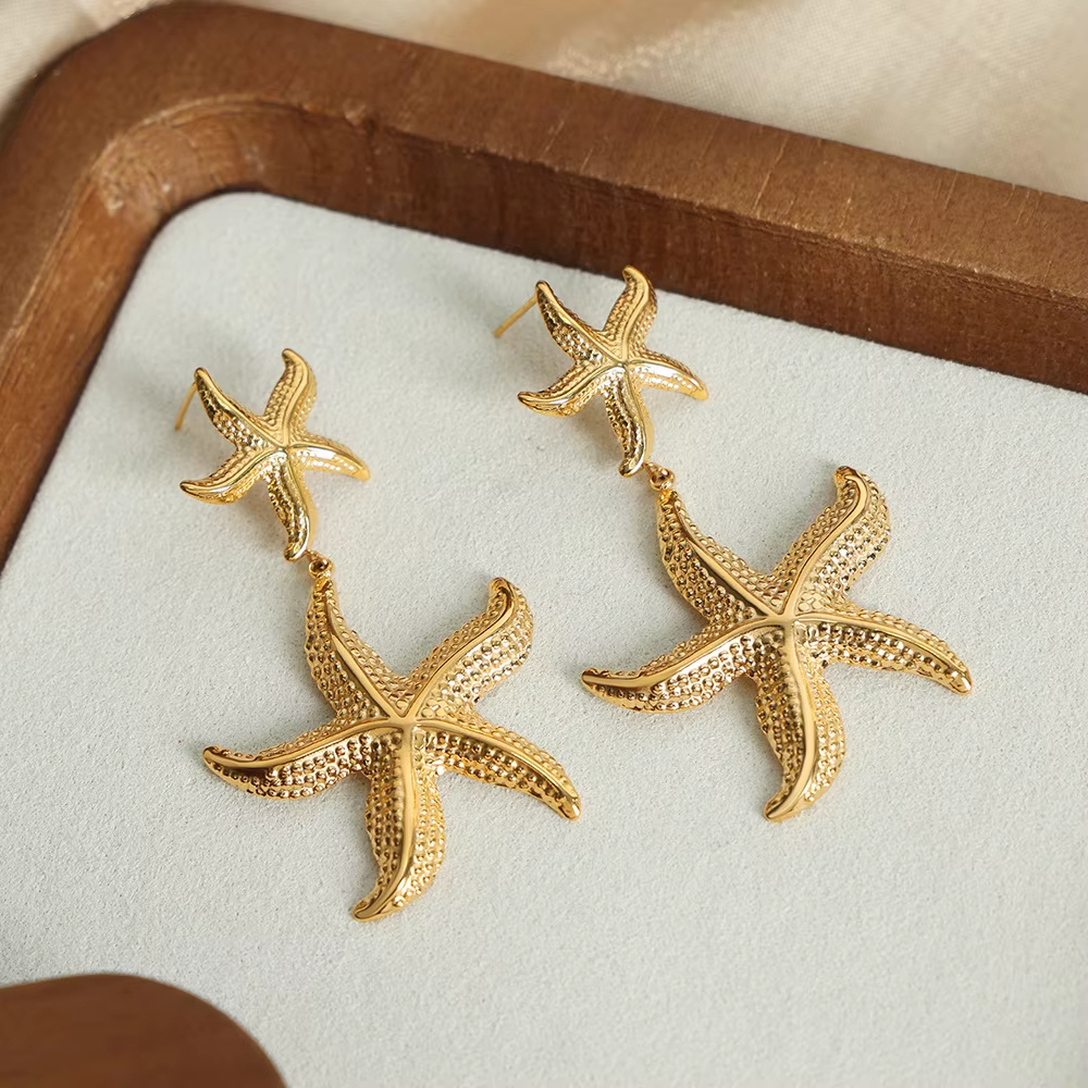 New Fashionable and Versatile Vacation Style Starfish Stainless Steel Gold-plated Geometric Earrings High-end Earrings Wholesale