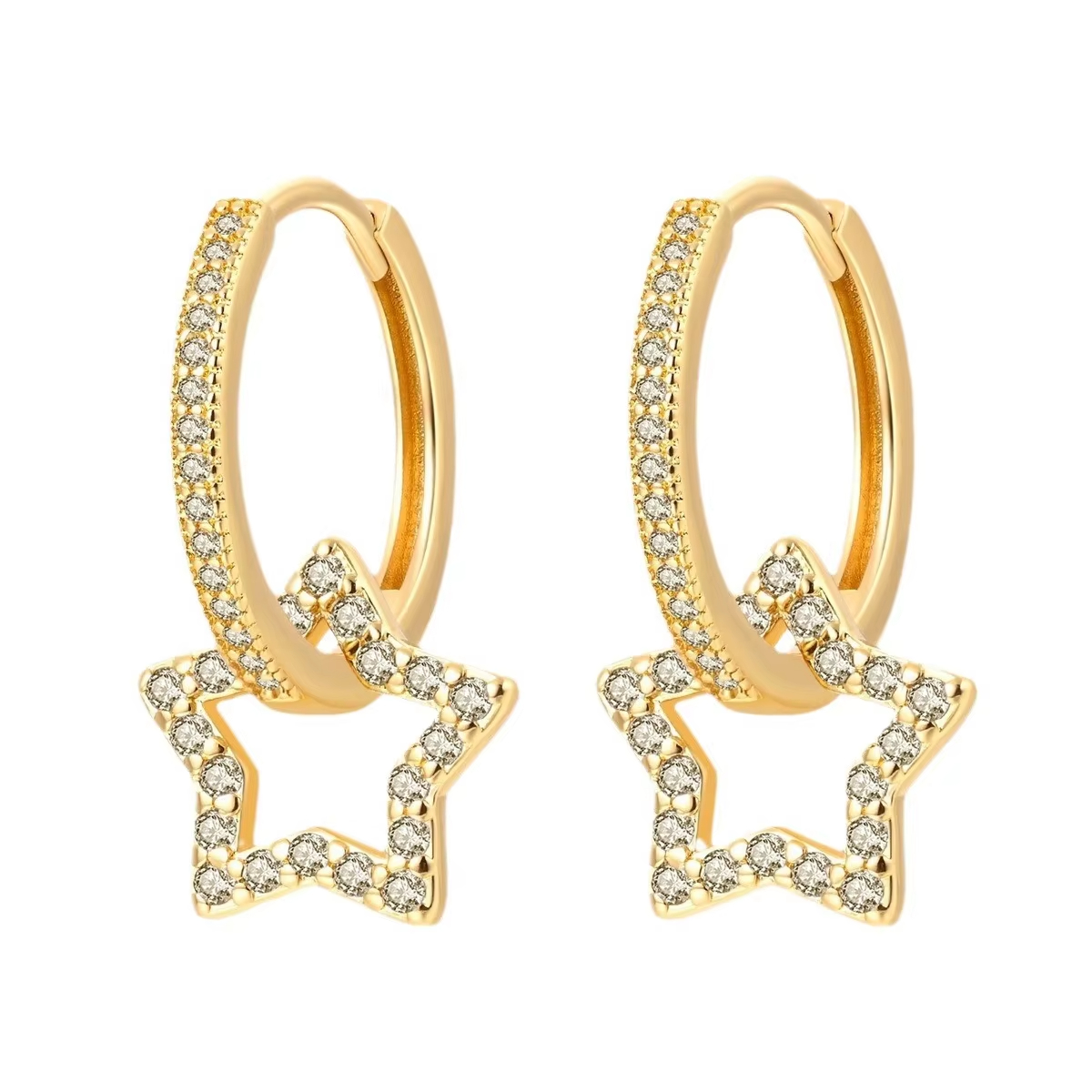 New High-End Temperament Simple Star Shaped Zircon Hoop Earrings 925 Silver Plated Fashion Earrings