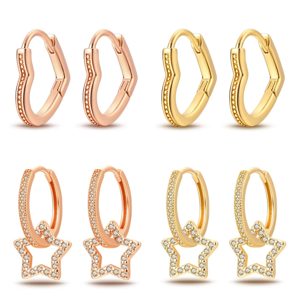 New High-End Temperament Simple Star Shaped Zircon Hoop Earrings 925 Silver Plated Fashion Earrings