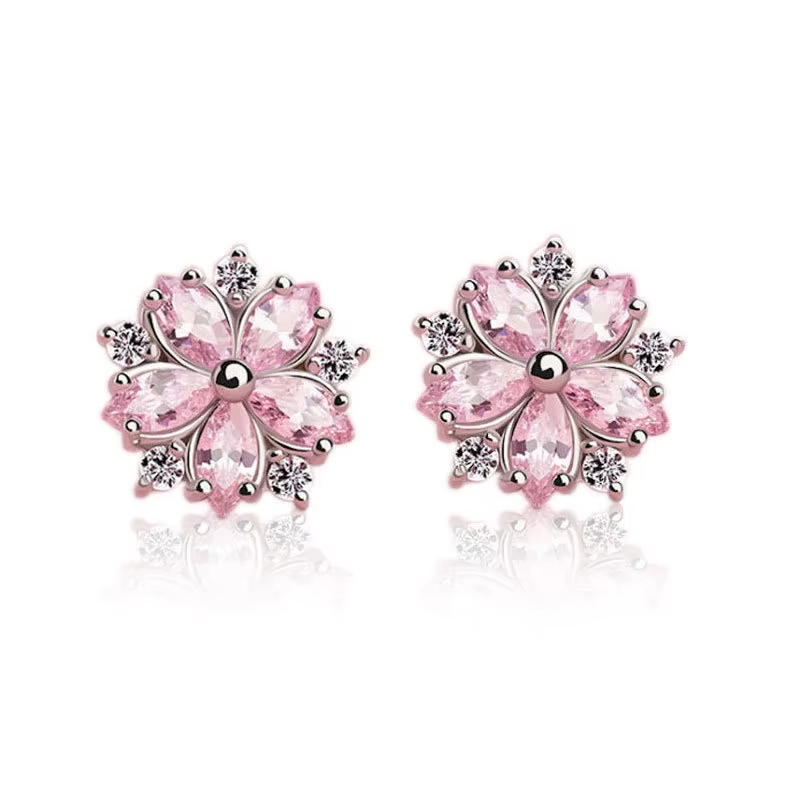 New Hot Fashion 925 Sterling Silver Crystal Flower Earring for Women Fashion Jewelry