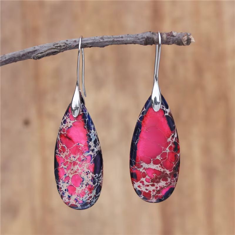 Chic Gorgeous Gemstone Turquoise Imperial Jasper Teardrop Dangle Earrings for Women Fashion Bold Statement Jewelry Wholesale