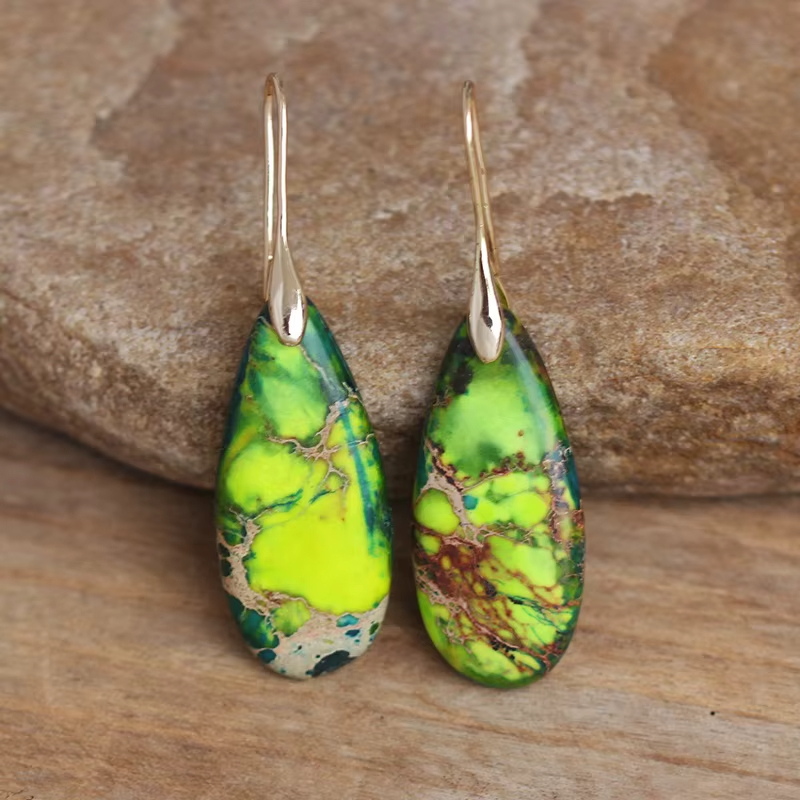 Chic Gorgeous Gemstone Turquoise Imperial Jasper Teardrop Dangle Earrings for Women Fashion Bold Statement Jewelry Wholesale
