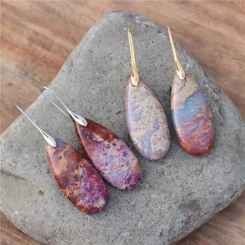 Chic Gorgeous Gemstone Turquoise Imperial Jasper Teardrop Dangle Earrings for Women Fashion Bold Statement Jewelry Wholesale