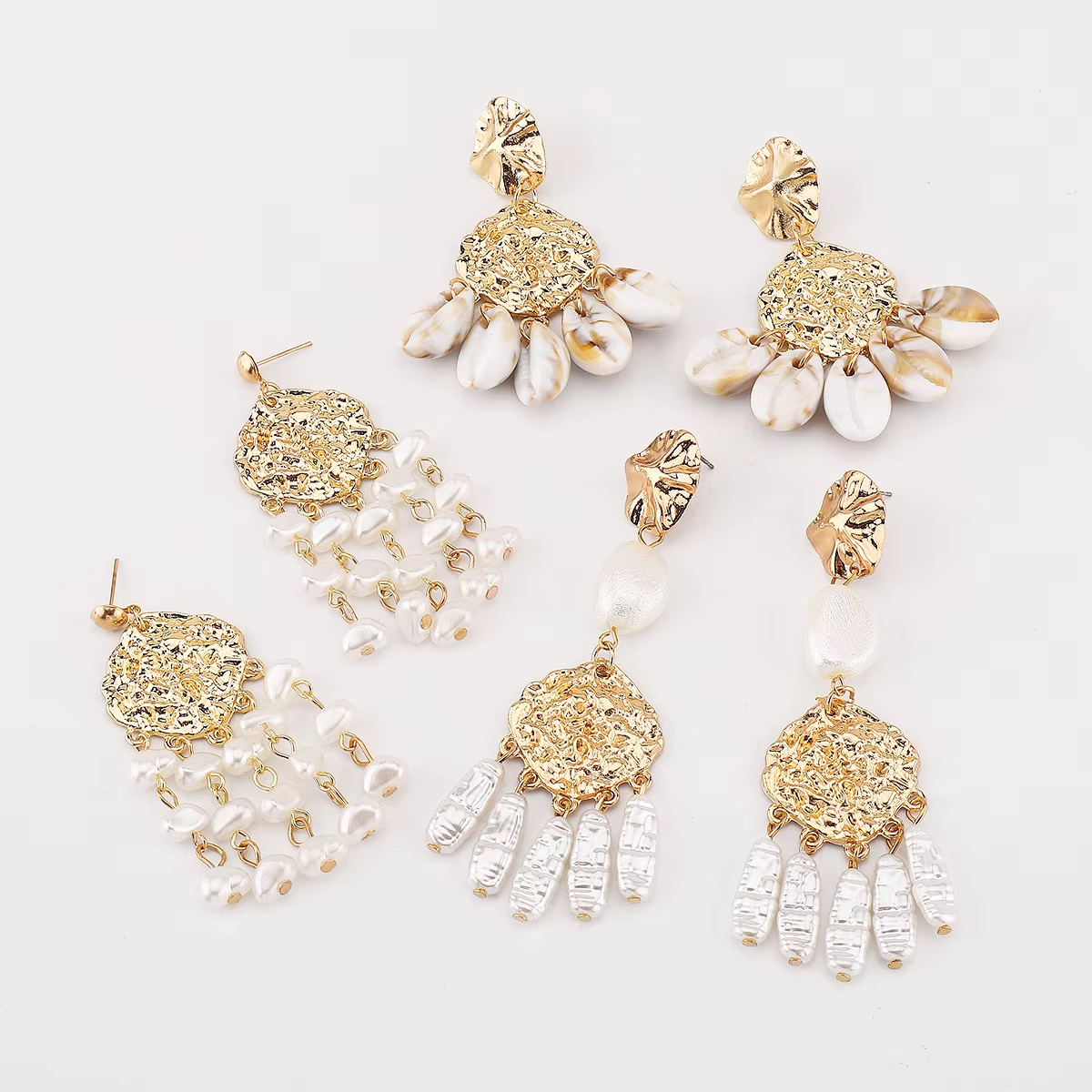 New Ins Style Earrings Retro Alloy Pearl Shell Multi-layer Tassel Earrings Women's Earrings