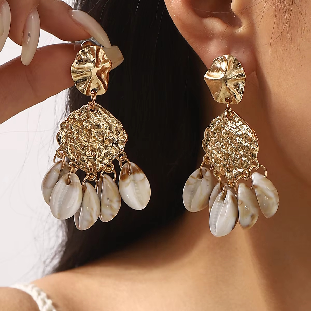New Ins Style Earrings Retro Alloy Pearl Shell Multi-layer Tassel Earrings Women's Earrings