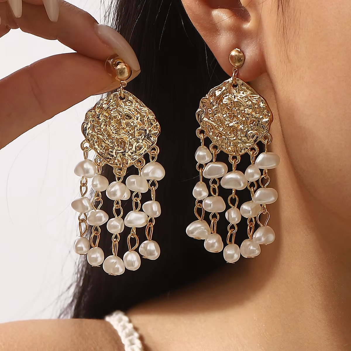 New Ins Style Earrings Retro Alloy Pearl Shell Multi-layer Tassel Earrings Women's Earrings