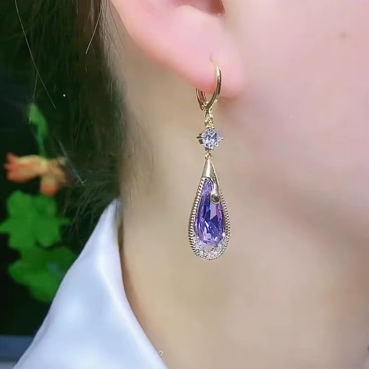 New Luxury Trendy Purple Water Drop Crystal Earrings Alloy Water Drop Style for Wedding Party Gift for Women Wholesale